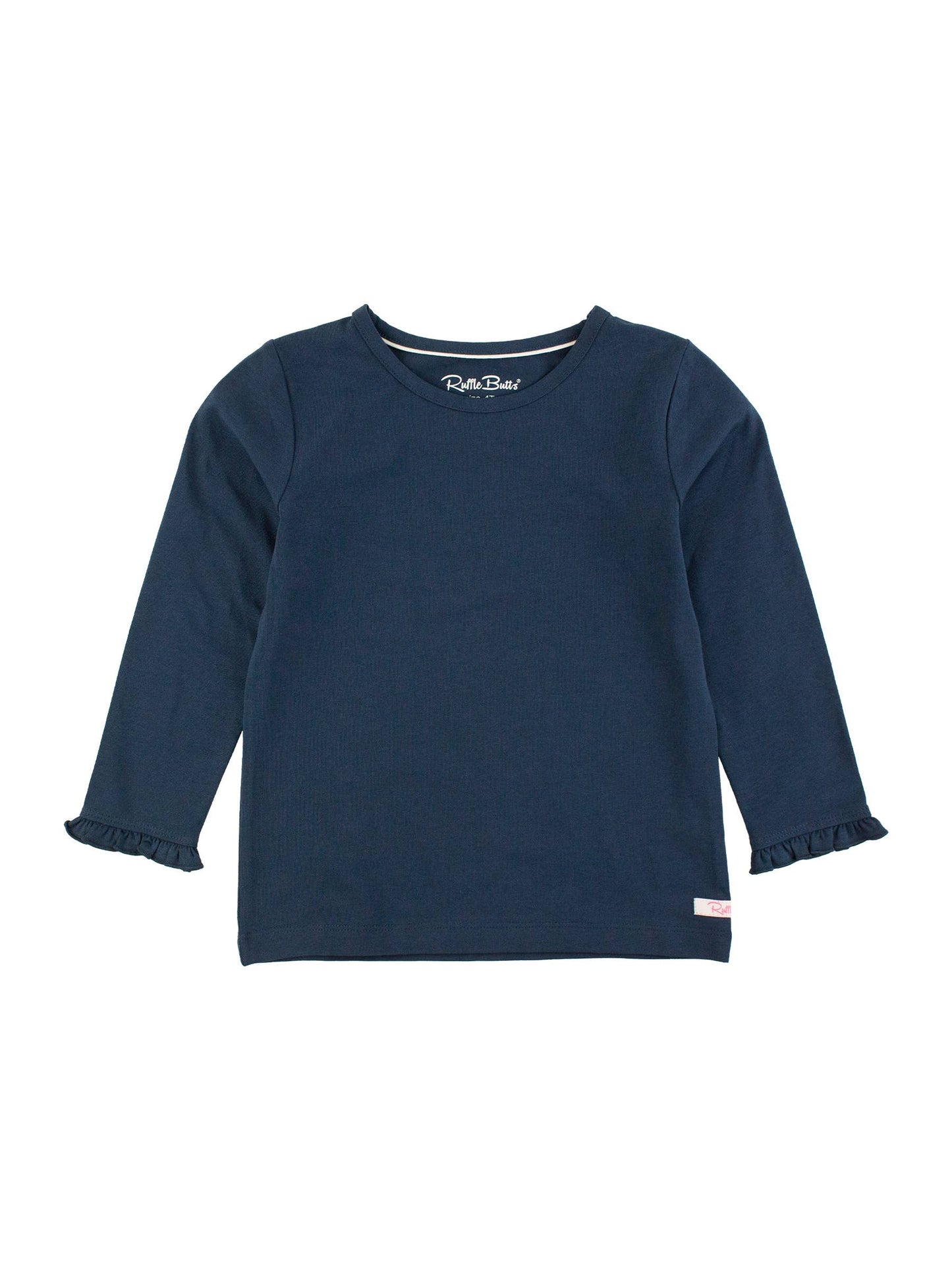 Girls Dark Navy Knit Long Sleeve Ruffle Sleeve Top: Navy / 18-24m