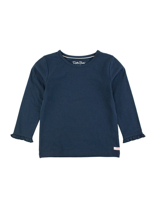 Girls Dark Navy Knit Long Sleeve Ruffle Sleeve Top: Navy / 18-24m