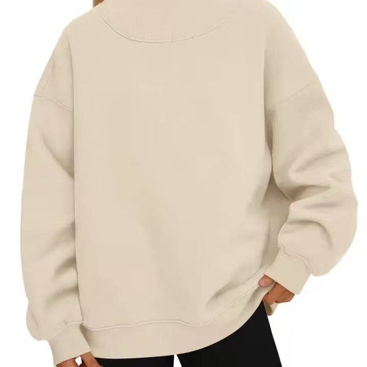 Oversized Mock Neck Top Sweatshirt : Beige / Contemporary / L