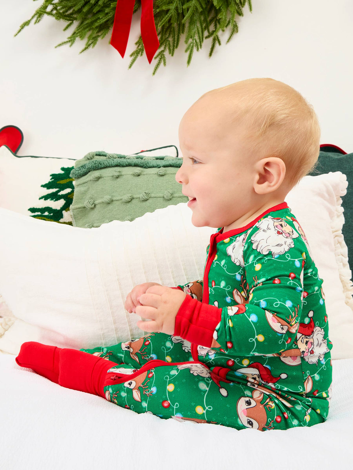 SoftSnooze™ Baby Bamboo Viscose Up On The Housetop Christmas Convertible One Piece Footie Pajama