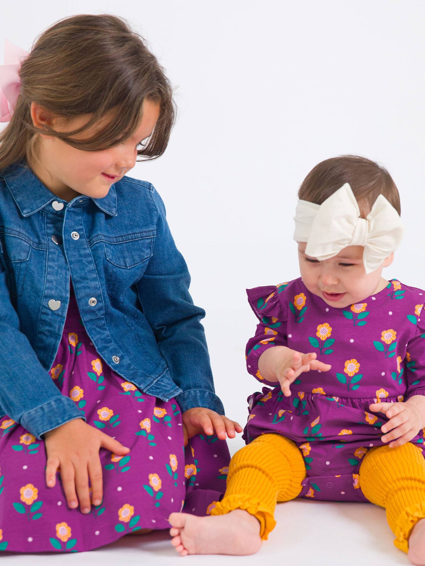 Girls Medium Wash Denim Stretch Denim Ruffle Jean Jacket with Heart Buttons: Blue / 18-24m