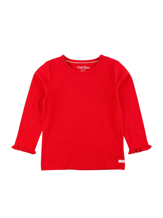 Girls Red Knit Long Sleeve Ruffle Sleeve Top: Red / 18-24m
