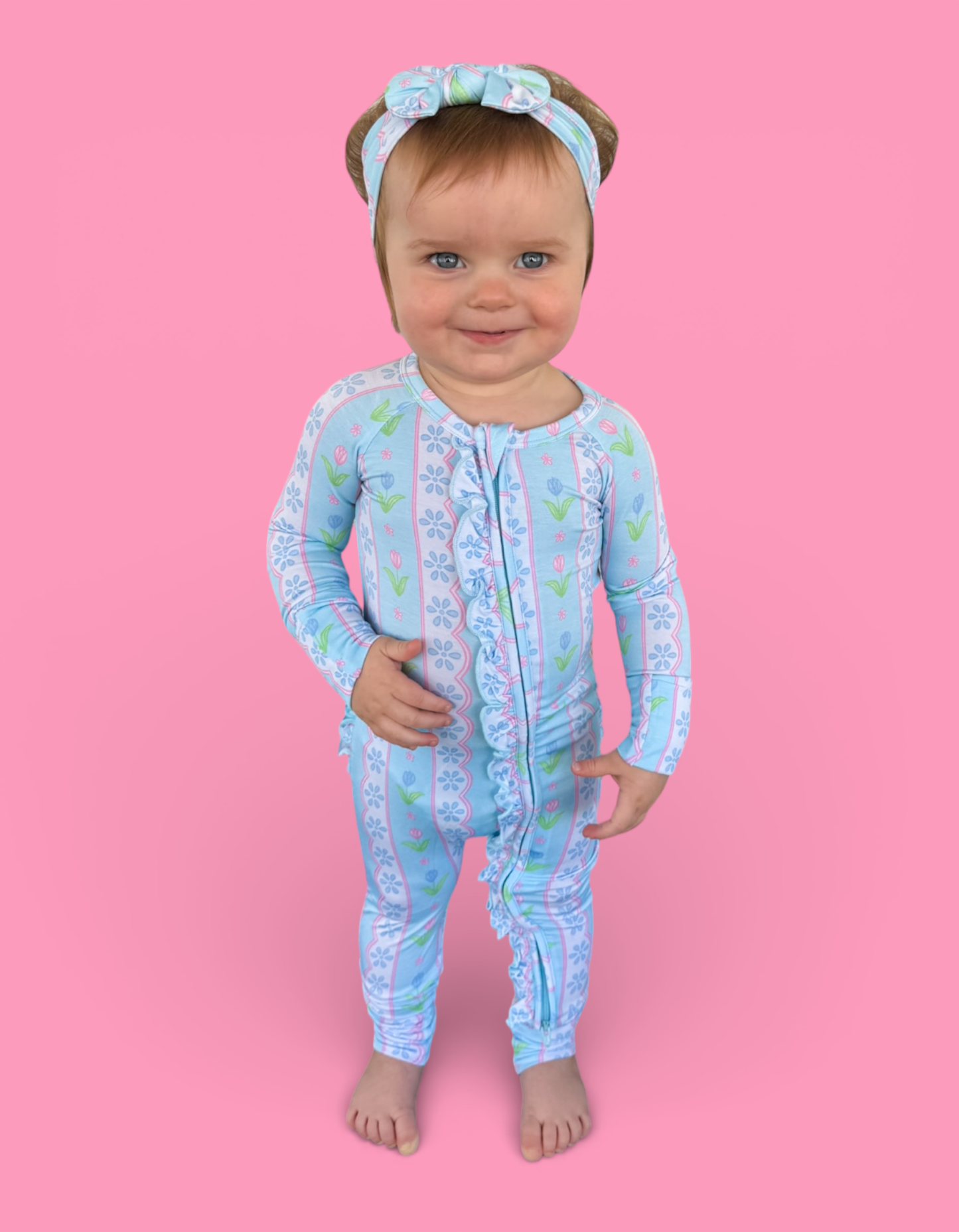 WHIMSY TULIP DREAM RUFFLE ROMPER: 3-6M