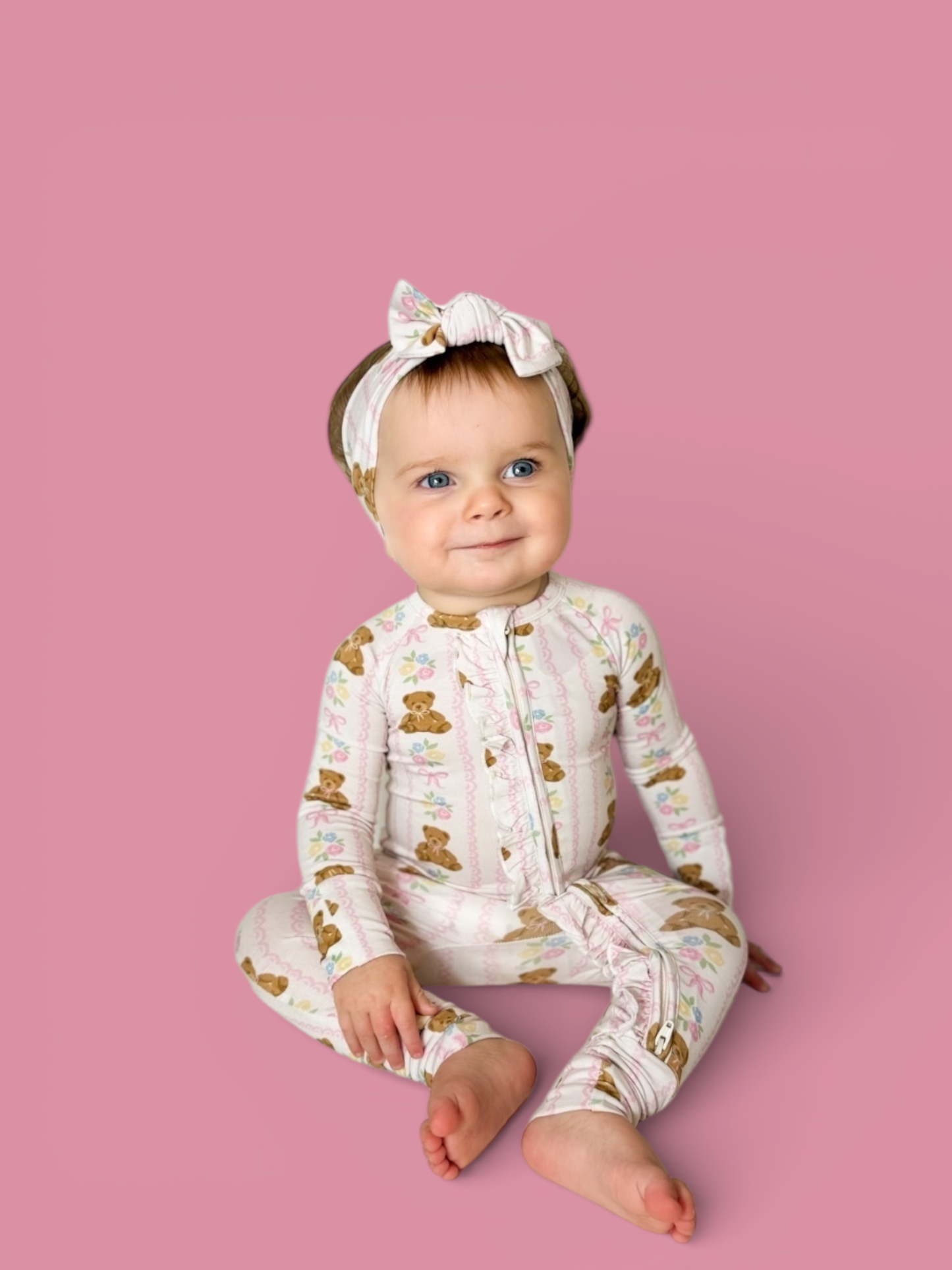BEAR-Y BLOSSOMS DREAM RUFFLE ROMPER: 2T