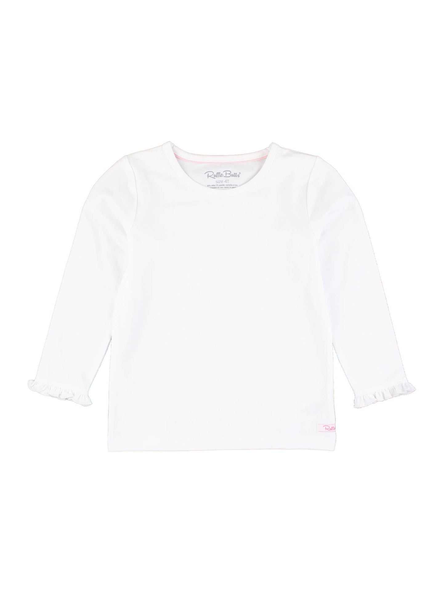 Girls White Knit Long Sleeve Ruffle Sleeve Top: White / 2T