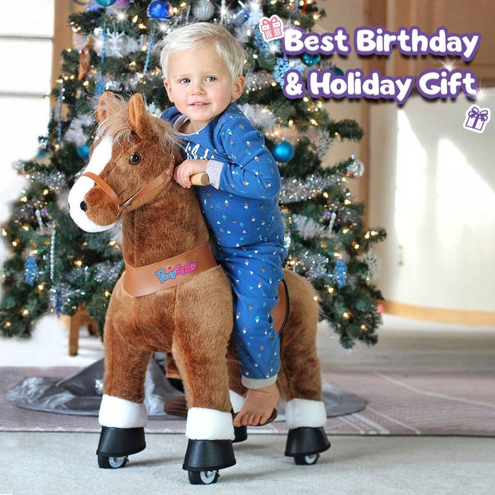 PonyCycle Ride-On Brown Horse | Plush Animal Riding Pony Toy: S - Age 3-4