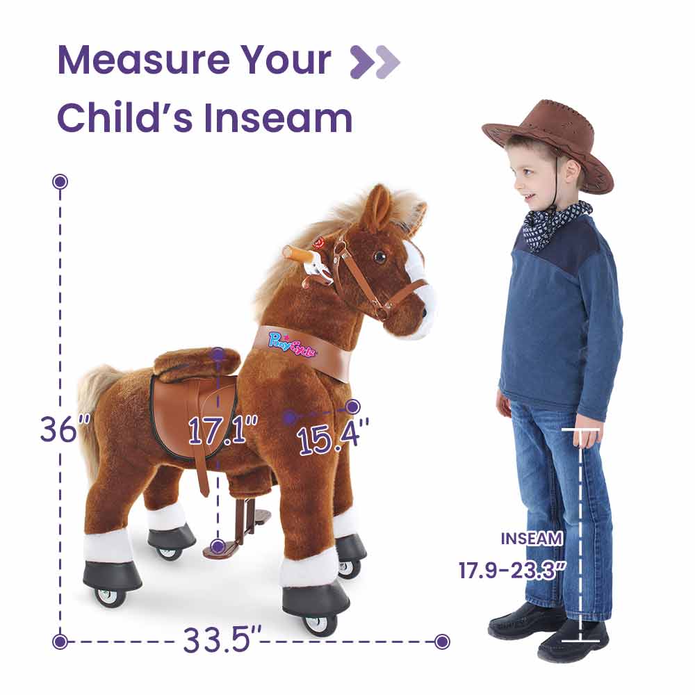 PonyCycle Ride-On Brown Horse | Plush Animal Riding Pony Toy: S - Age 3-4