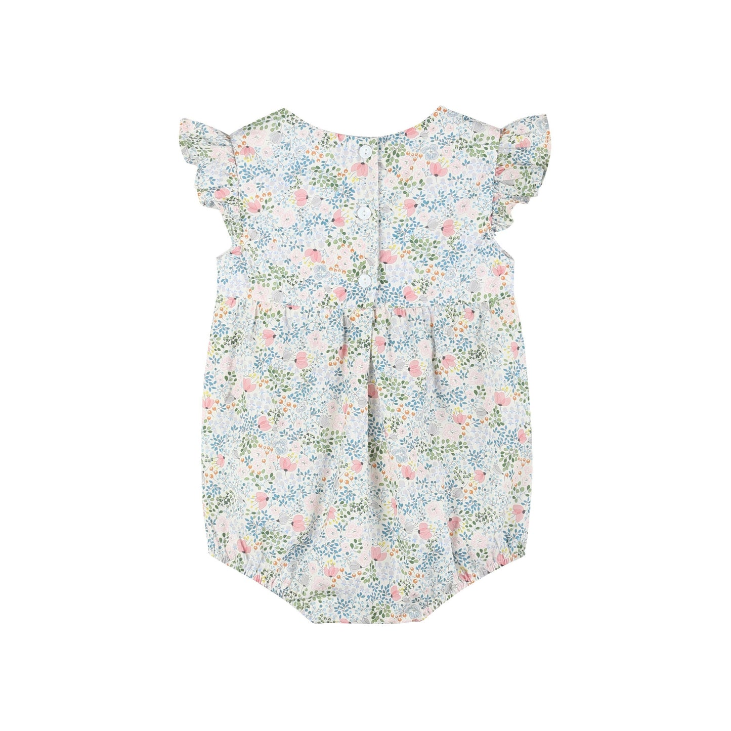 Pink Floral Print Smocked Futter Romper: 12-18M
