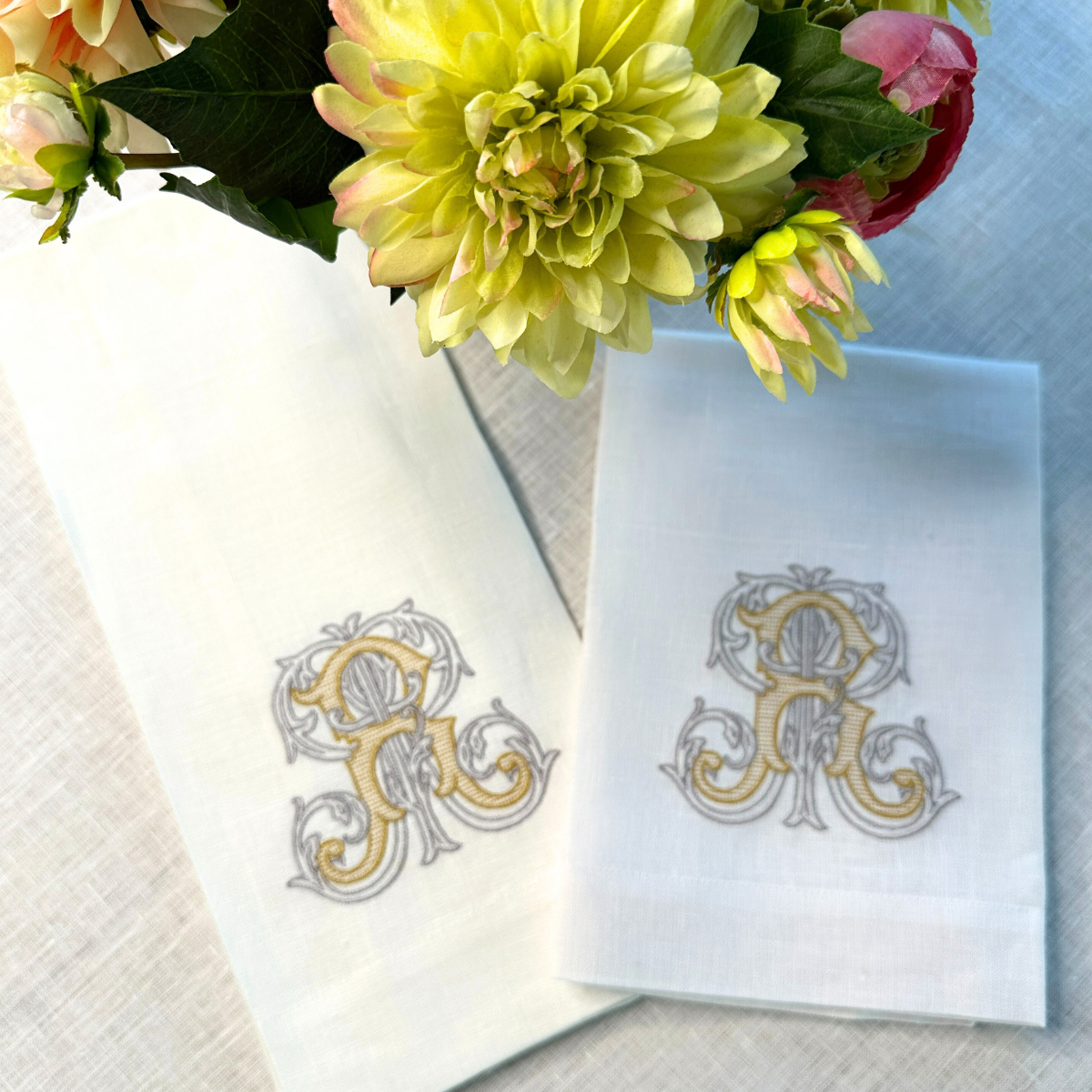 Vintage Vine Monogram Linen Towel: V