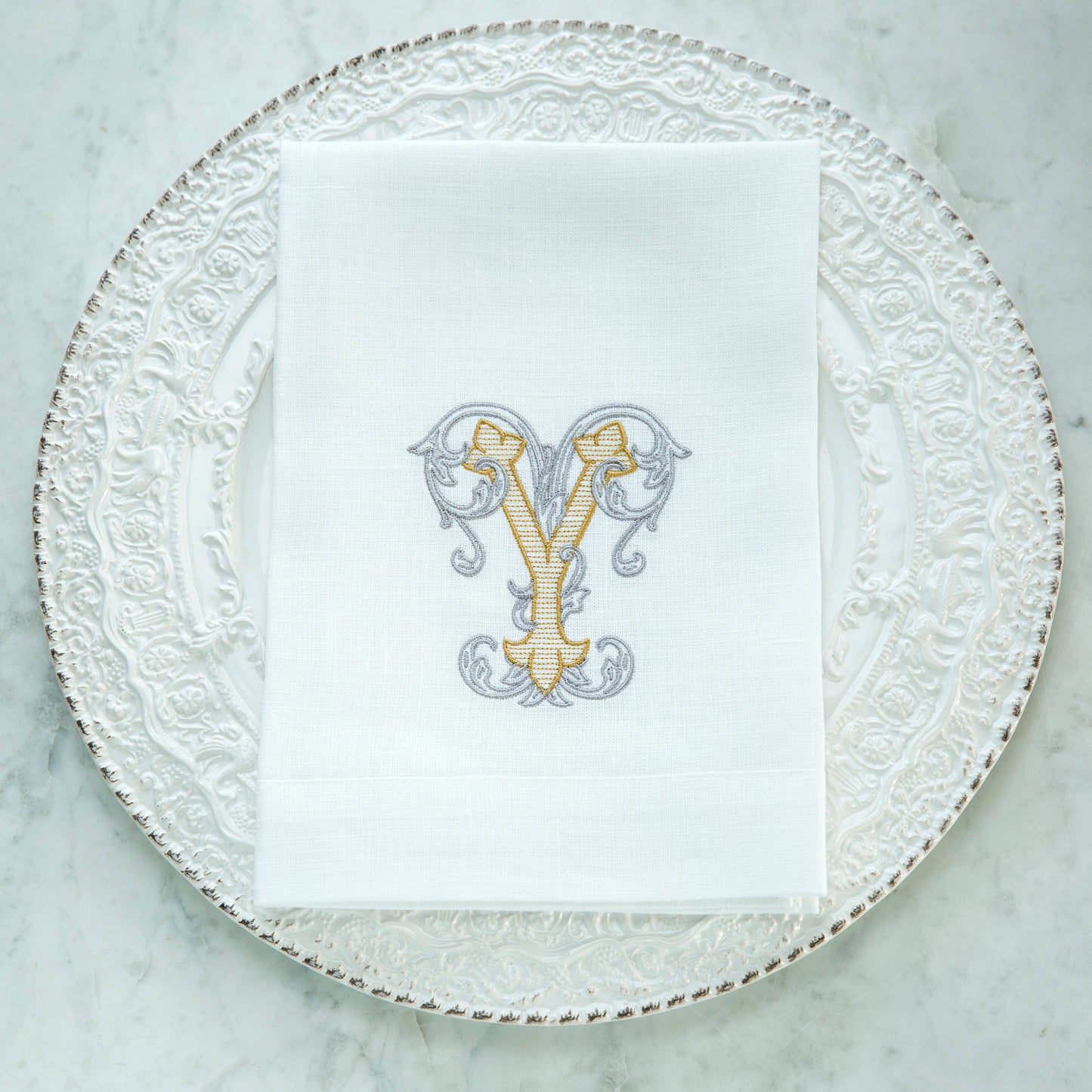 Vintage Vine Monogram Tri-Fold Napkin: V