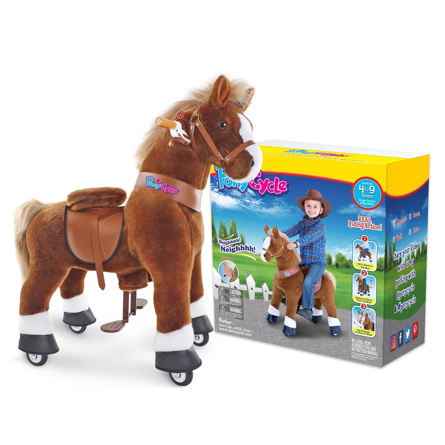 PonyCycle Ride-On Brown Horse | Plush Animal Riding Pony Toy: S - Age 3-4