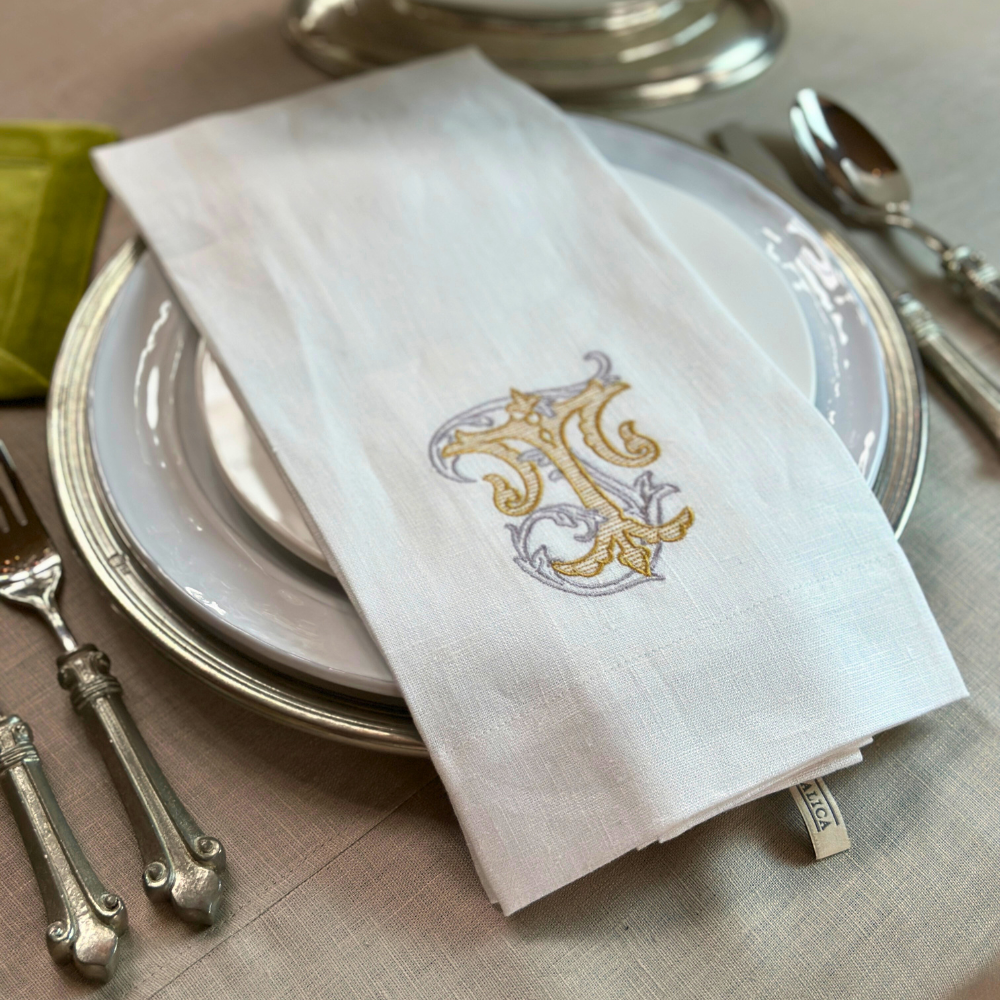 Vintage Vine Monogram Linen Towel: V