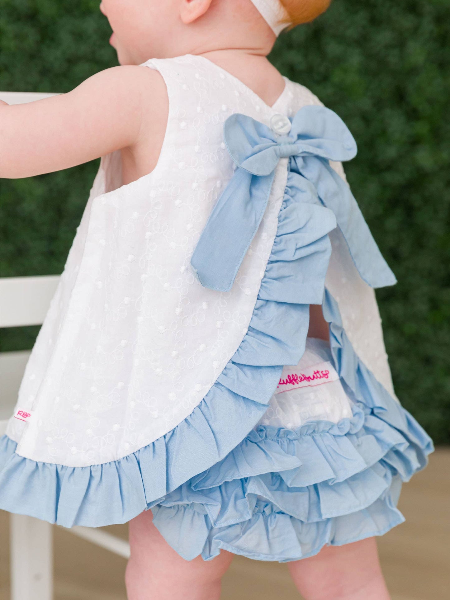 Baby Girls White & Light Blue Swiss Dot Swing Top & Bloomer Set
: White / 12-18m