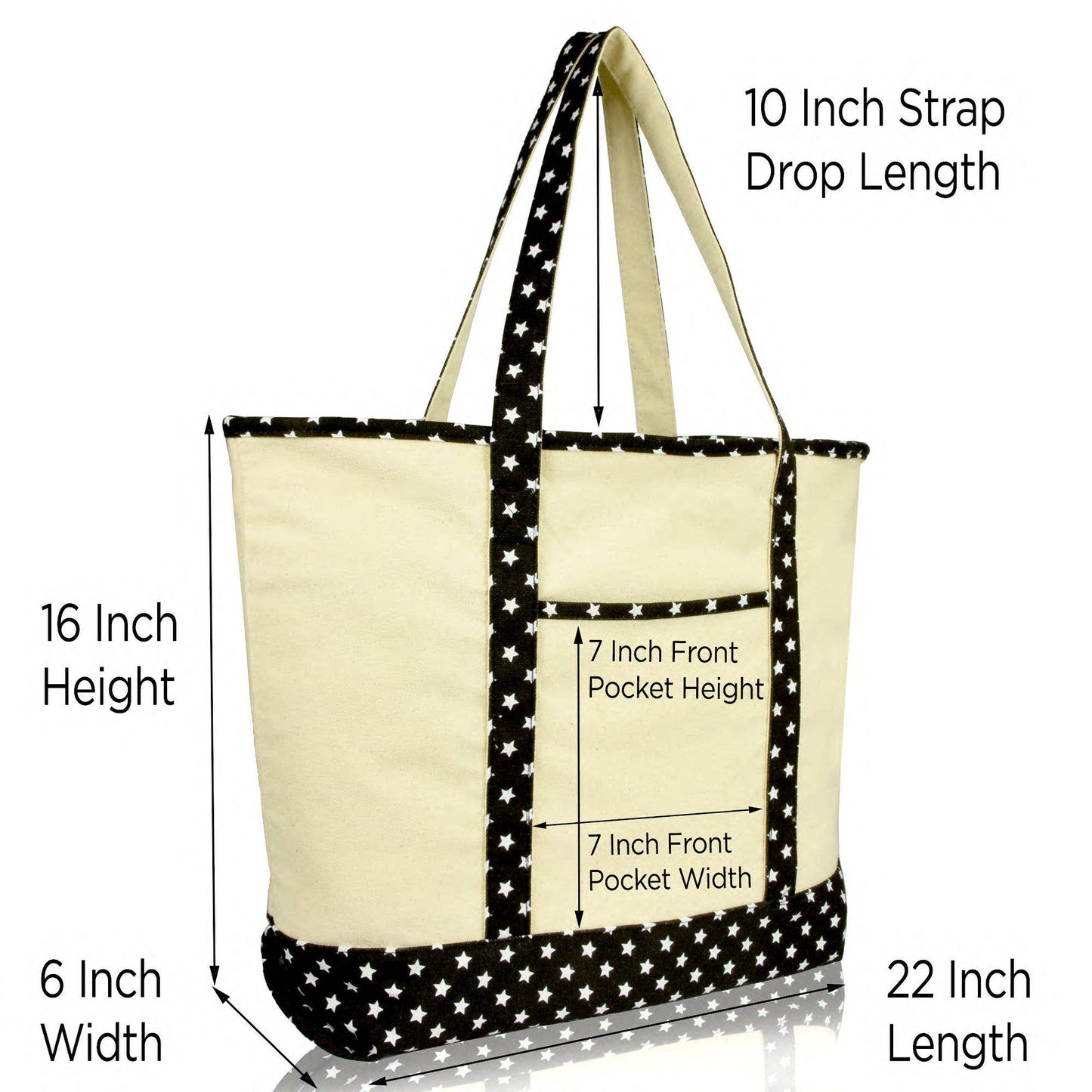 DALIX 22" Shopping Tote Bag in Heavy Cotton Canvas: Black