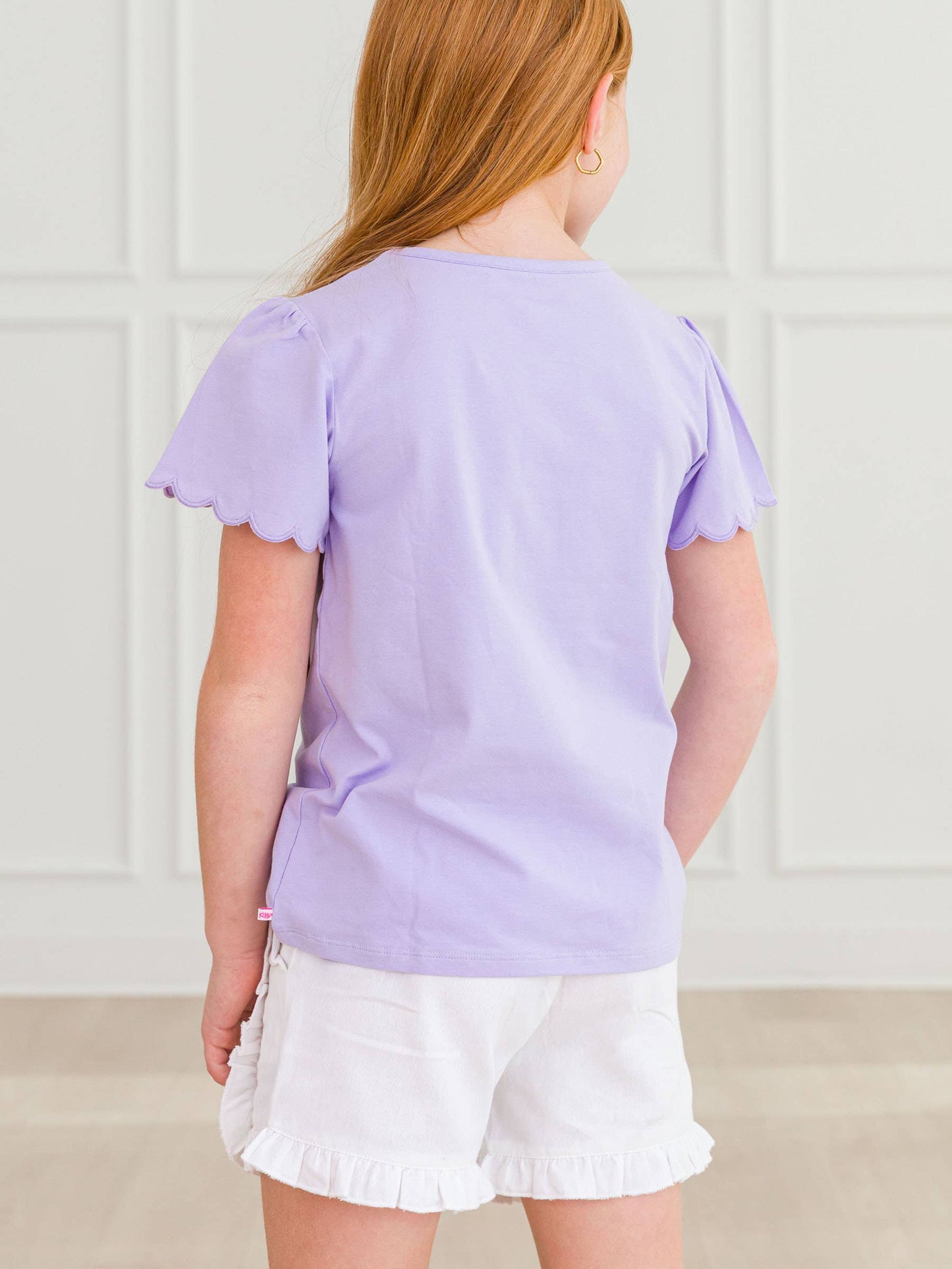 Girls Lavender Knit Short Sleeve Scallop Tee
