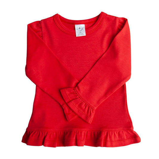 Long Sleeve Ruffle Shirt: Red / 2