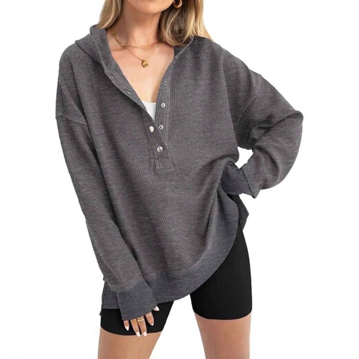 Women  Solid Color casual Raglan Sleeve Pullover Hoodie: Grey / XXL