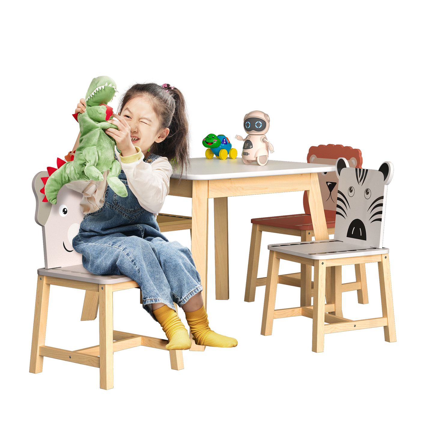 Kids Table and Chair Set with Cartoon Animal Backs, 5-Piece: Default