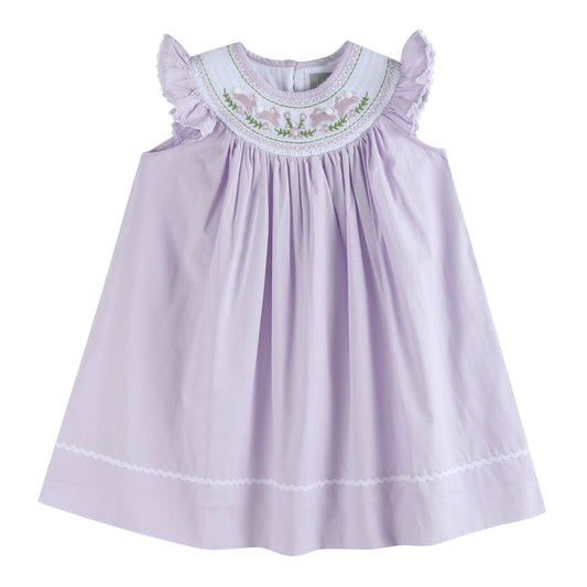 Light Purple Bunnies Smocked Bishop Dress: 18-24M