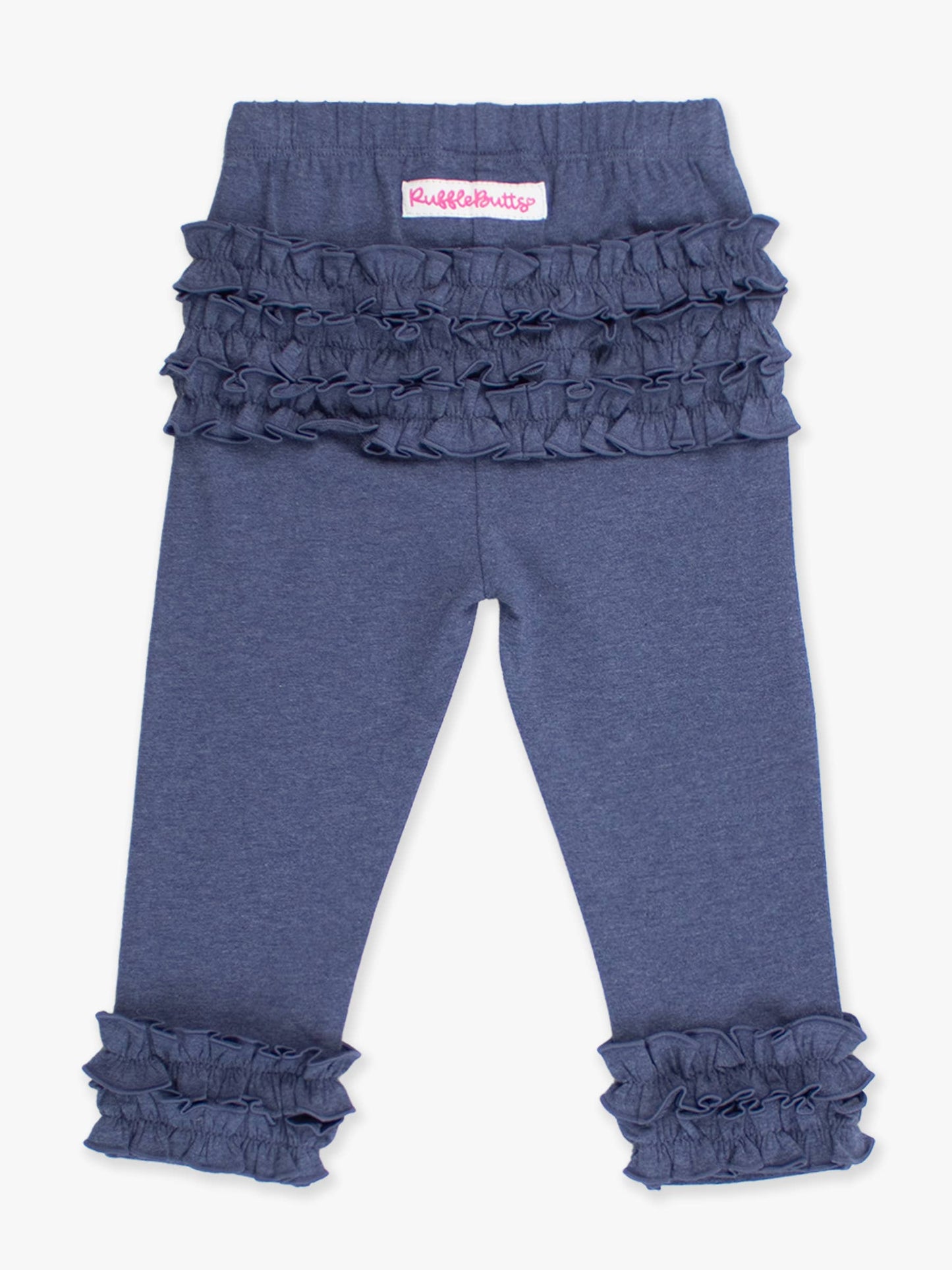 Toddler Girls Faux Denim Classic Ruffle Leggings with Signature Rear Ruffles: Blue / 18-24m