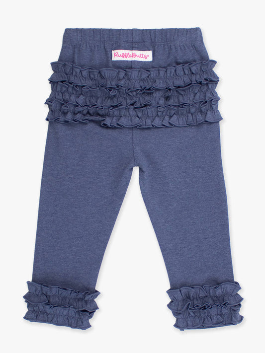 Toddler Girls Faux Denim Classic Ruffle Leggings with Signature Rear Ruffles: Blue / 18-24m