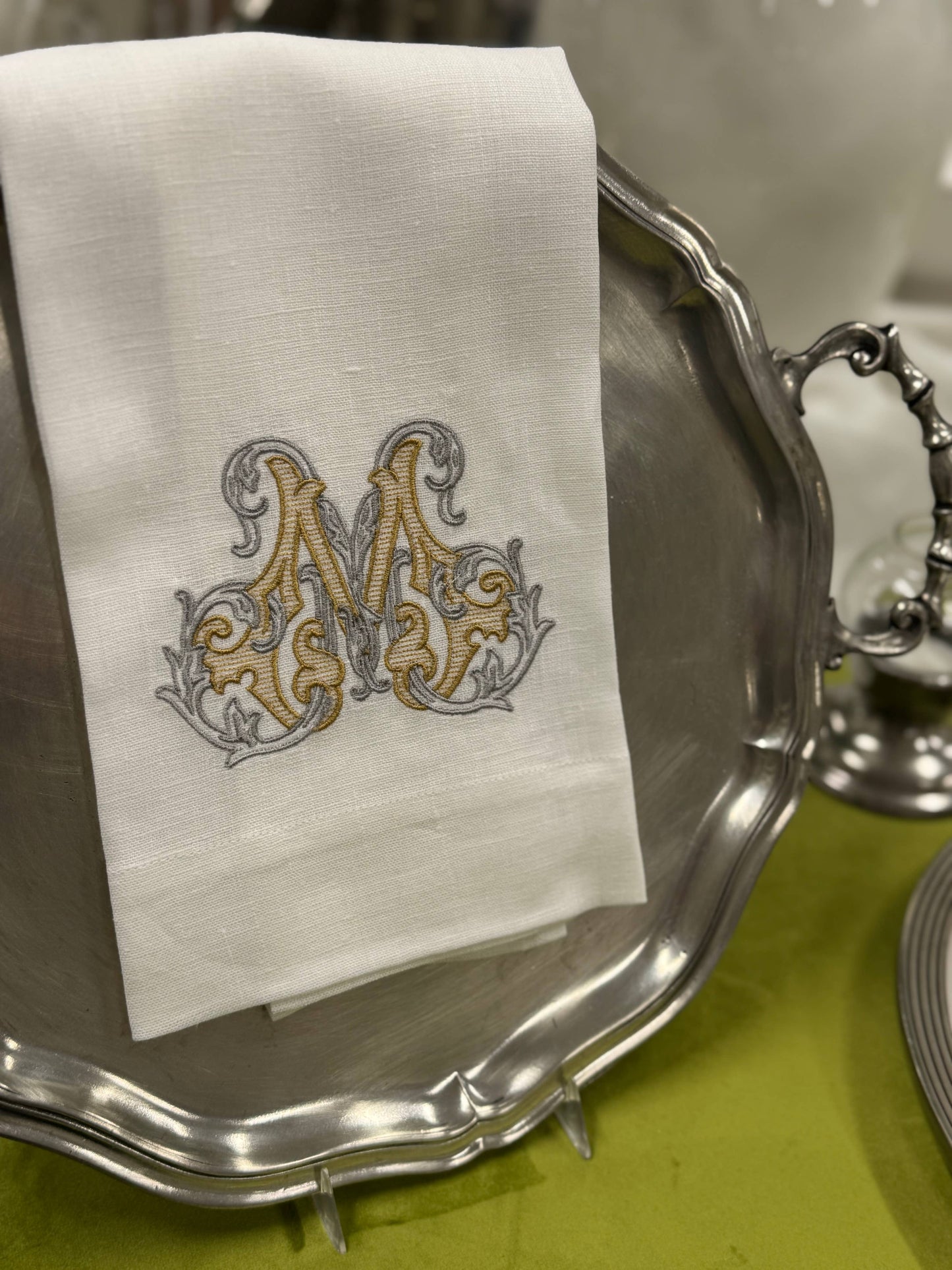 Vintage Vine Monogram Linen Towel: V