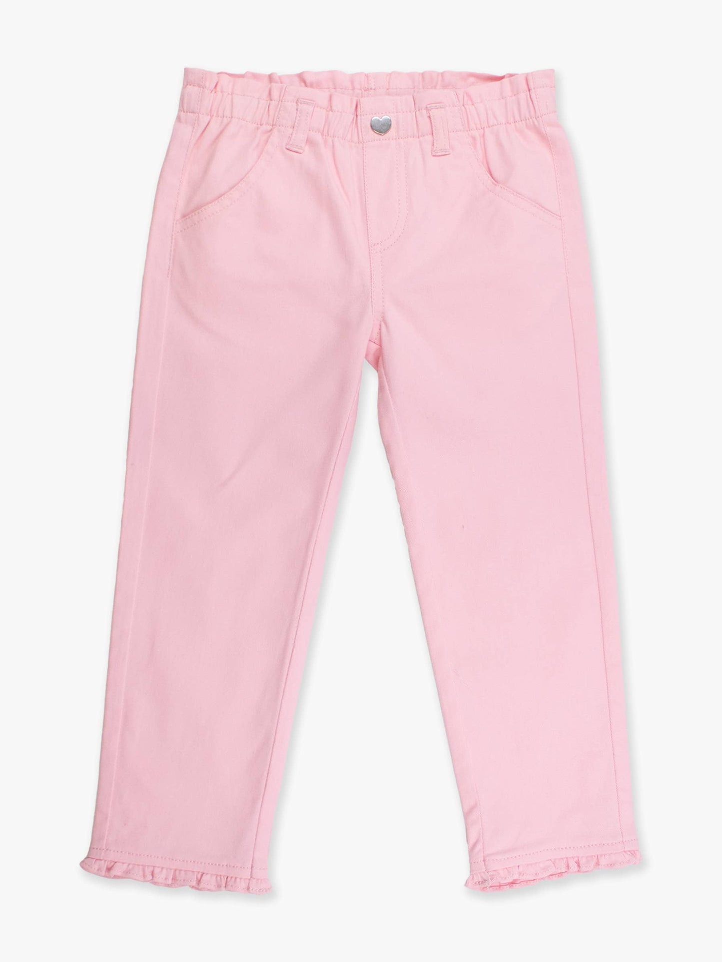 Girls Pink Ruffle Straight Jeans: Pink / 2T