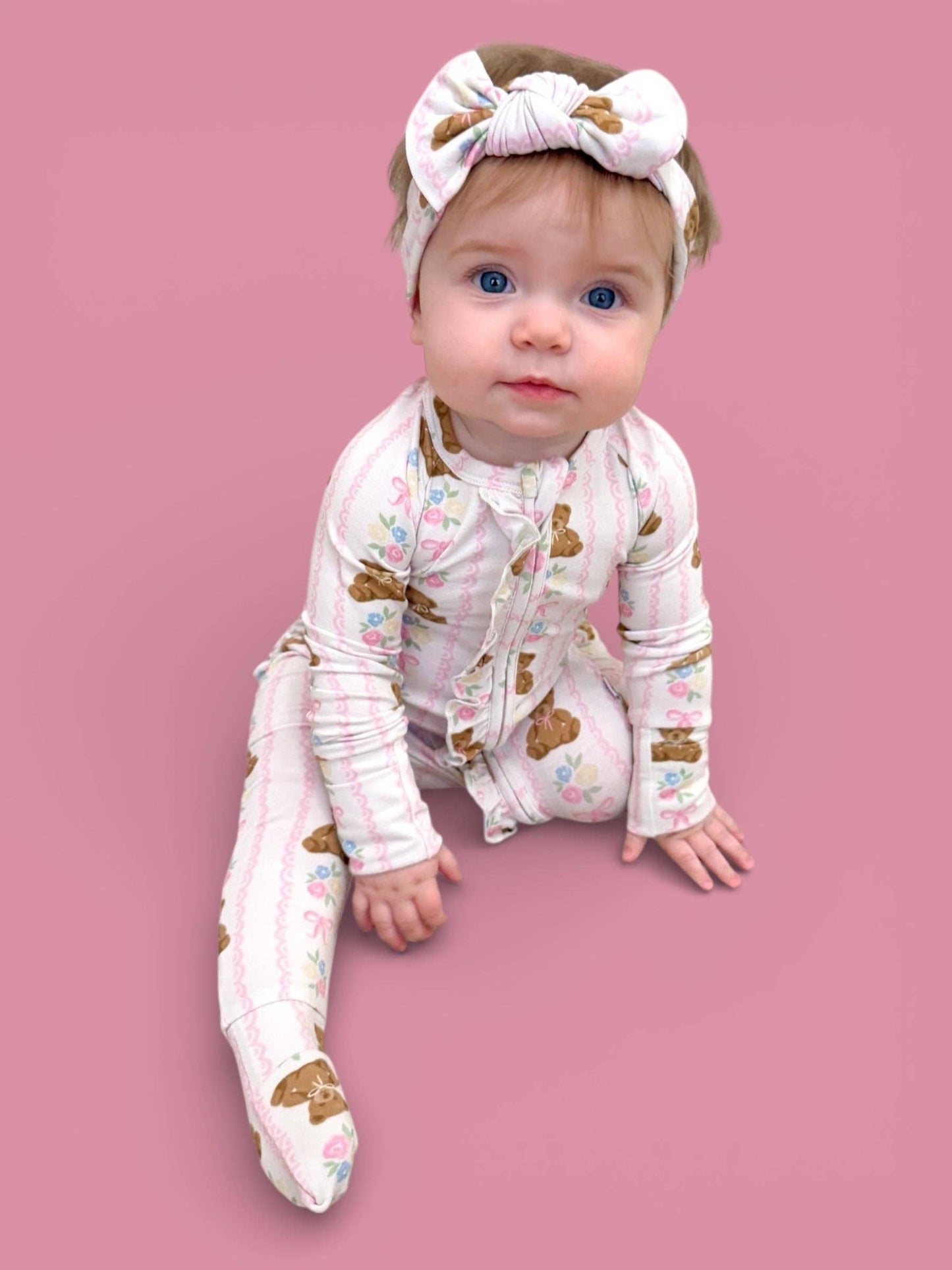 BEAR-Y BLOSSOMS DREAM RUFFLE ROMPER: 2T