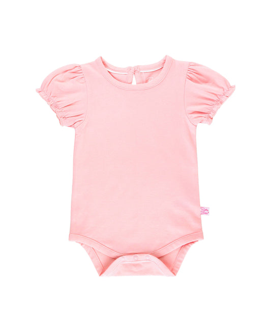 Baby Girls Pink Knit Puff Short Sleeve Bodysuit: Pink / 12-18m