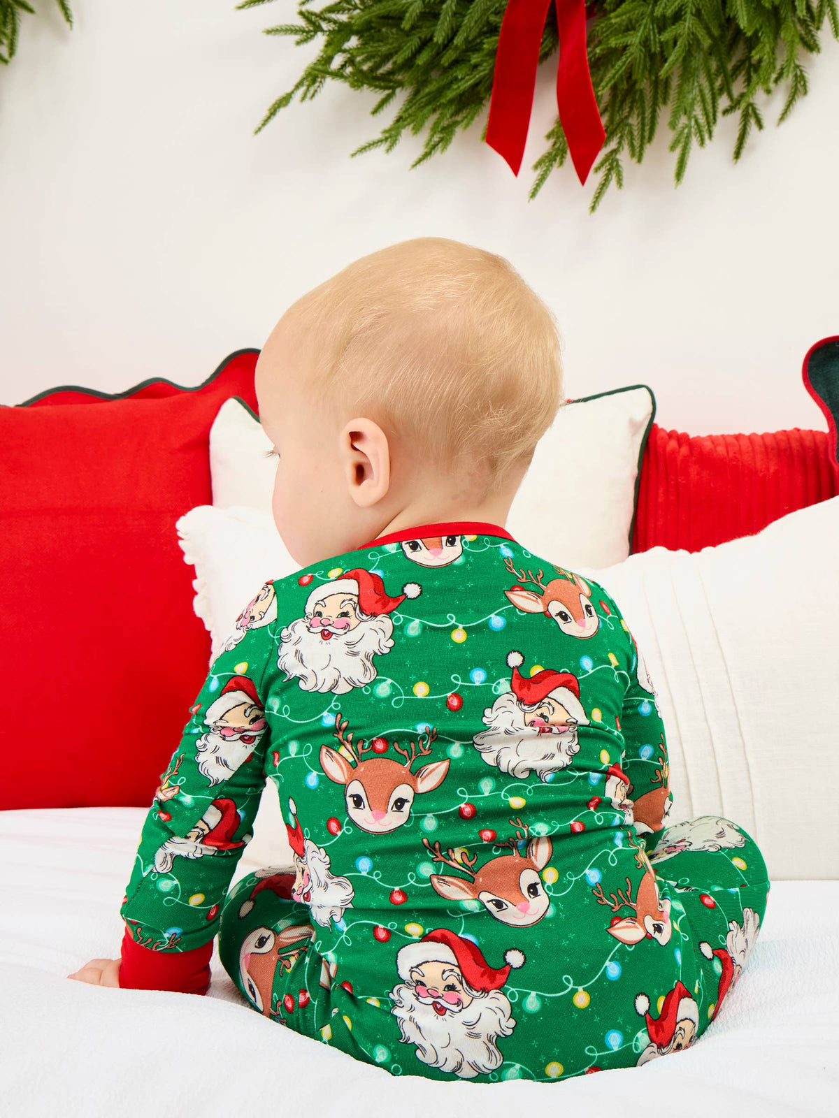 SoftSnooze™ Baby Bamboo Viscose Up On The Housetop Christmas Convertible One Piece Footie Pajama