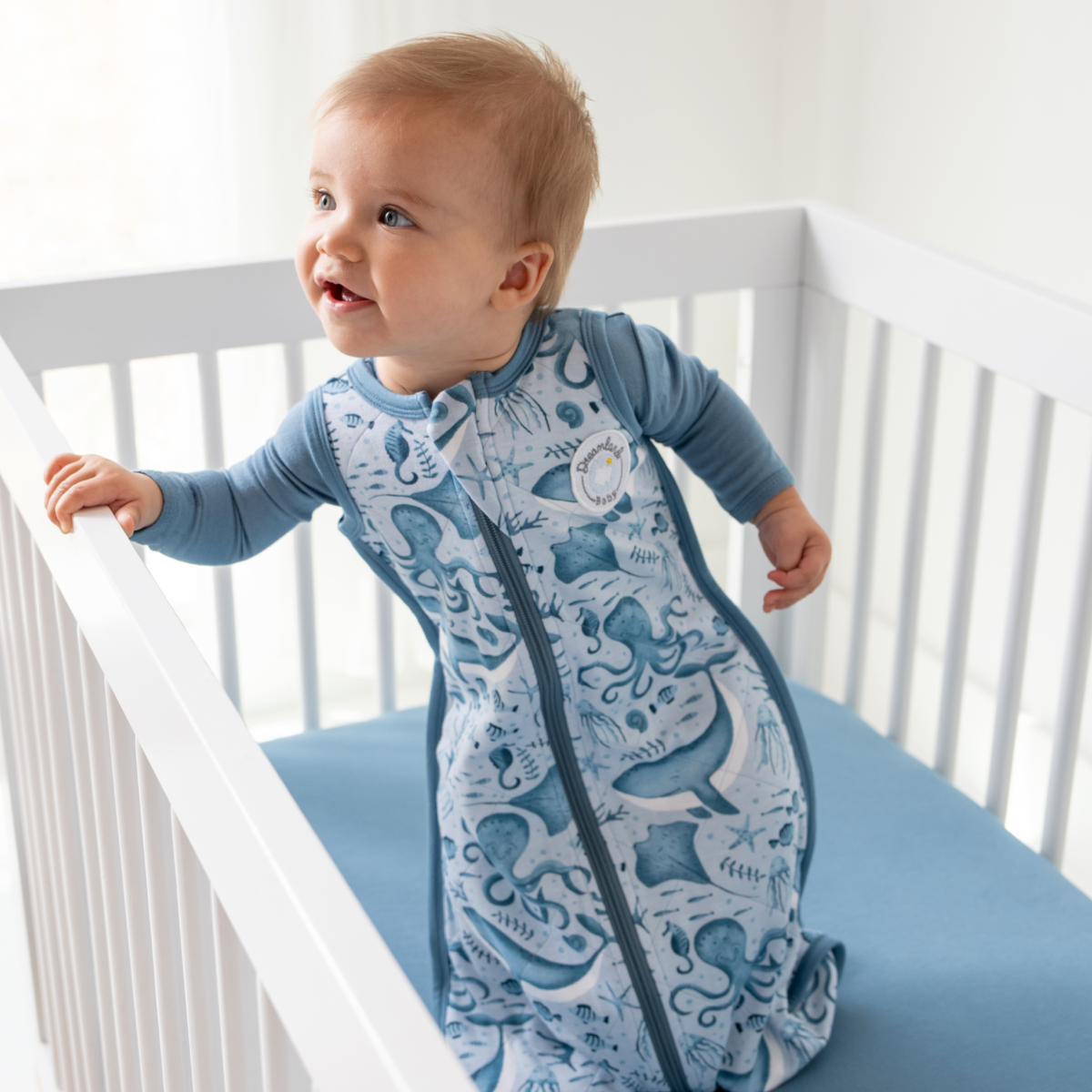 Bamboo Classic Sleep Sack (Non-weighted): Dino Blue / 0 - 6 Months - Edwina Alexis