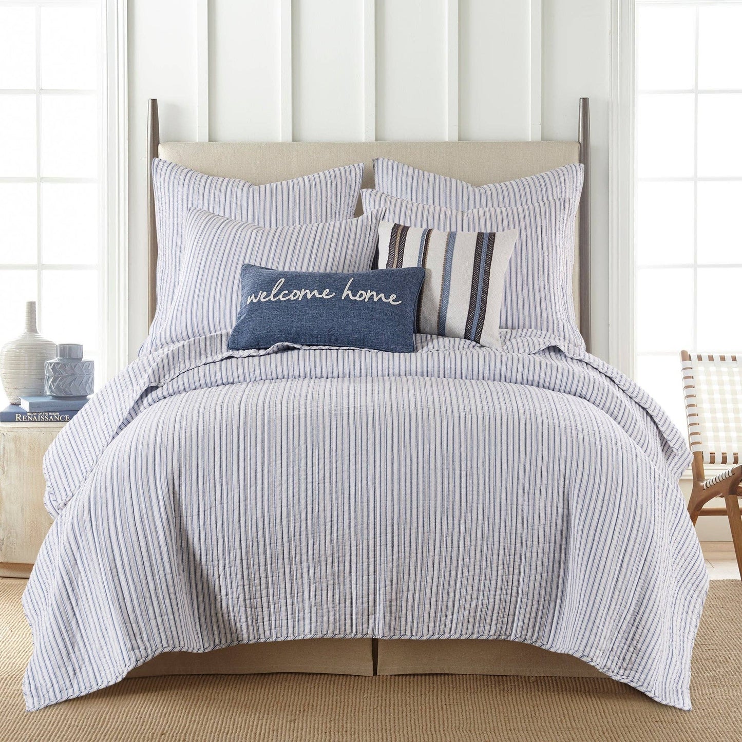 Tobago Stripe Blue Quilt Set: Cream / Twin/Twin XL - Edwina Alexis