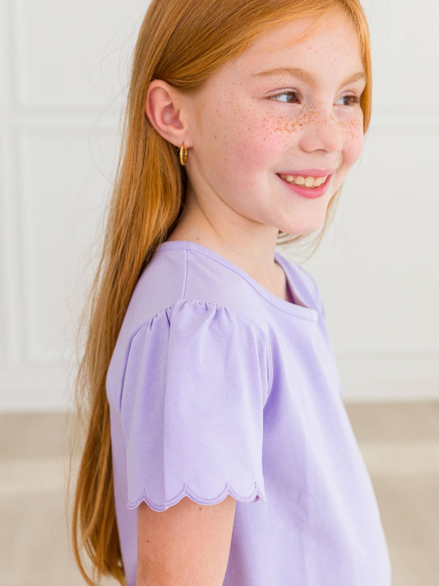 Girls Lavender Knit Short Sleeve Scallop Tee: Purple / 18-24m