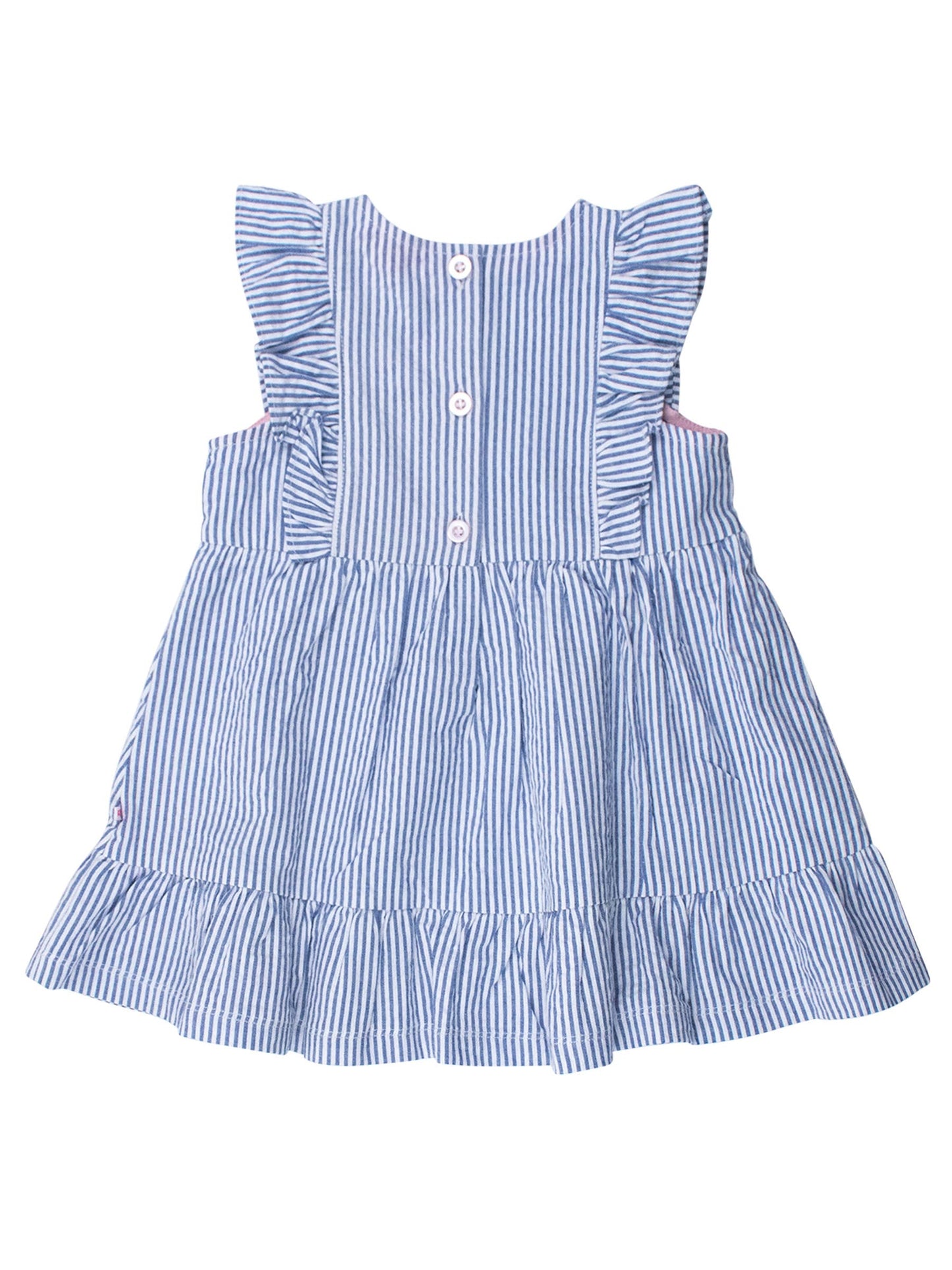Girls Blue Seersucker Pinafore Bow Dress