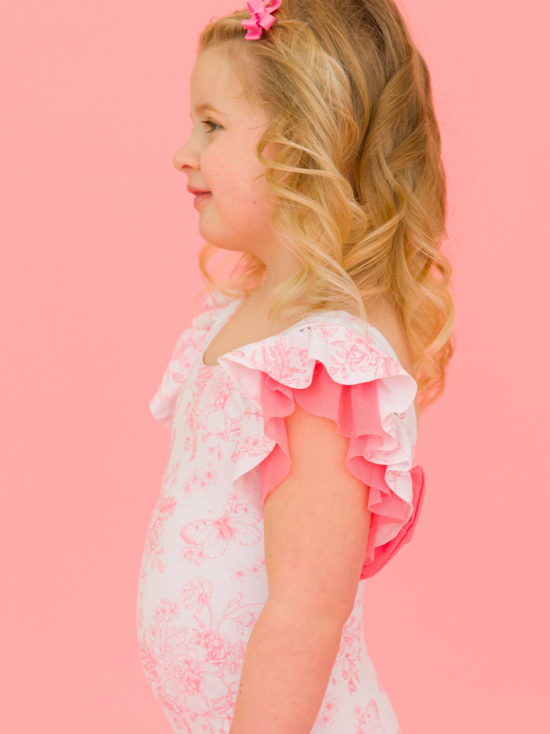 Girls Bubblegum Pink Butterfly Garden Toile Butterfly Sleeve One Piece Swimsuit
: Pink / 8 - Edwina Alexis