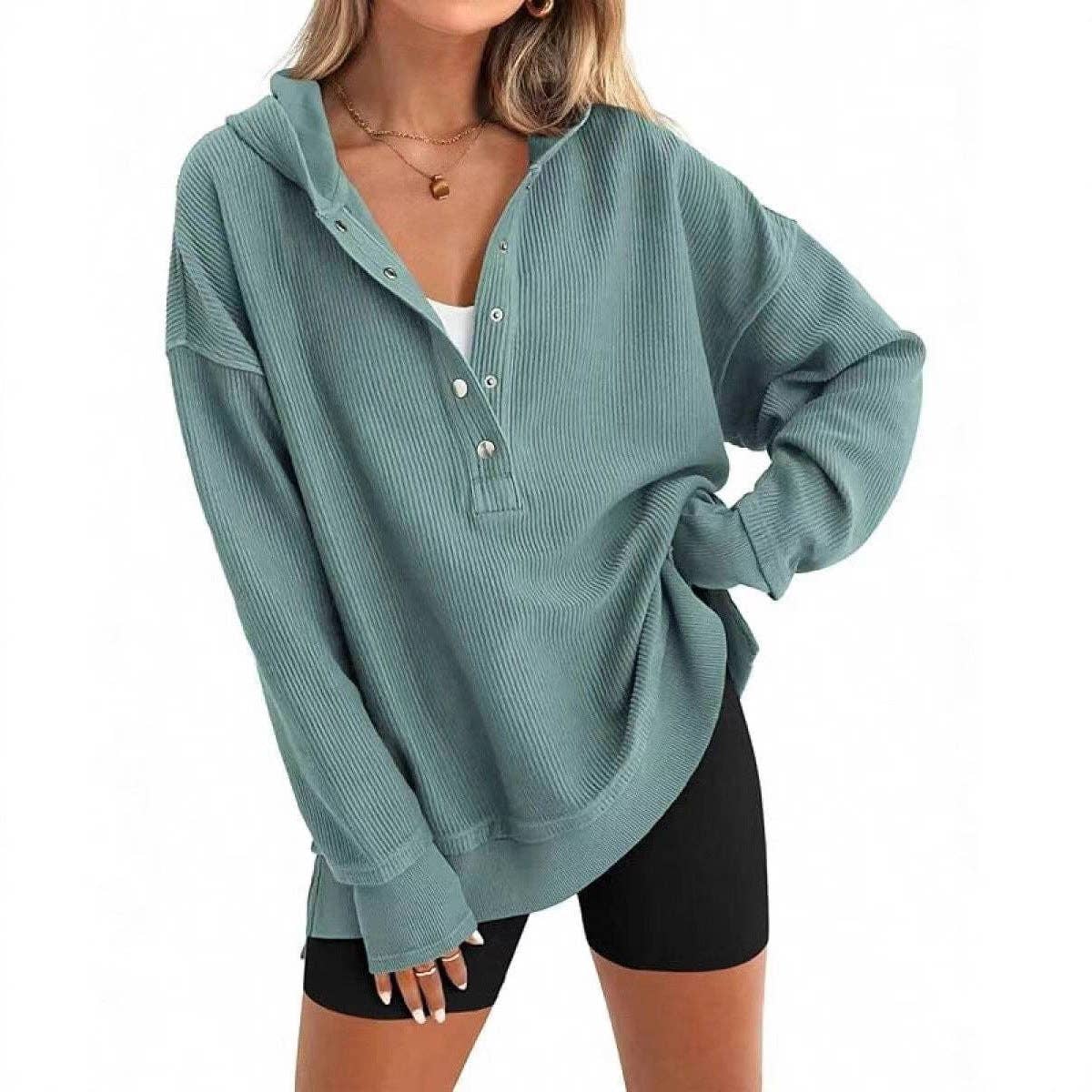 Women  Solid Color casual Raglan Sleeve Pullover Hoodie: Grey / XXL