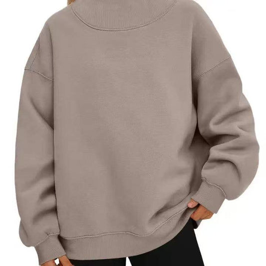 Oversized Mock Neck Top Sweatshirt : Beige / Contemporary / L