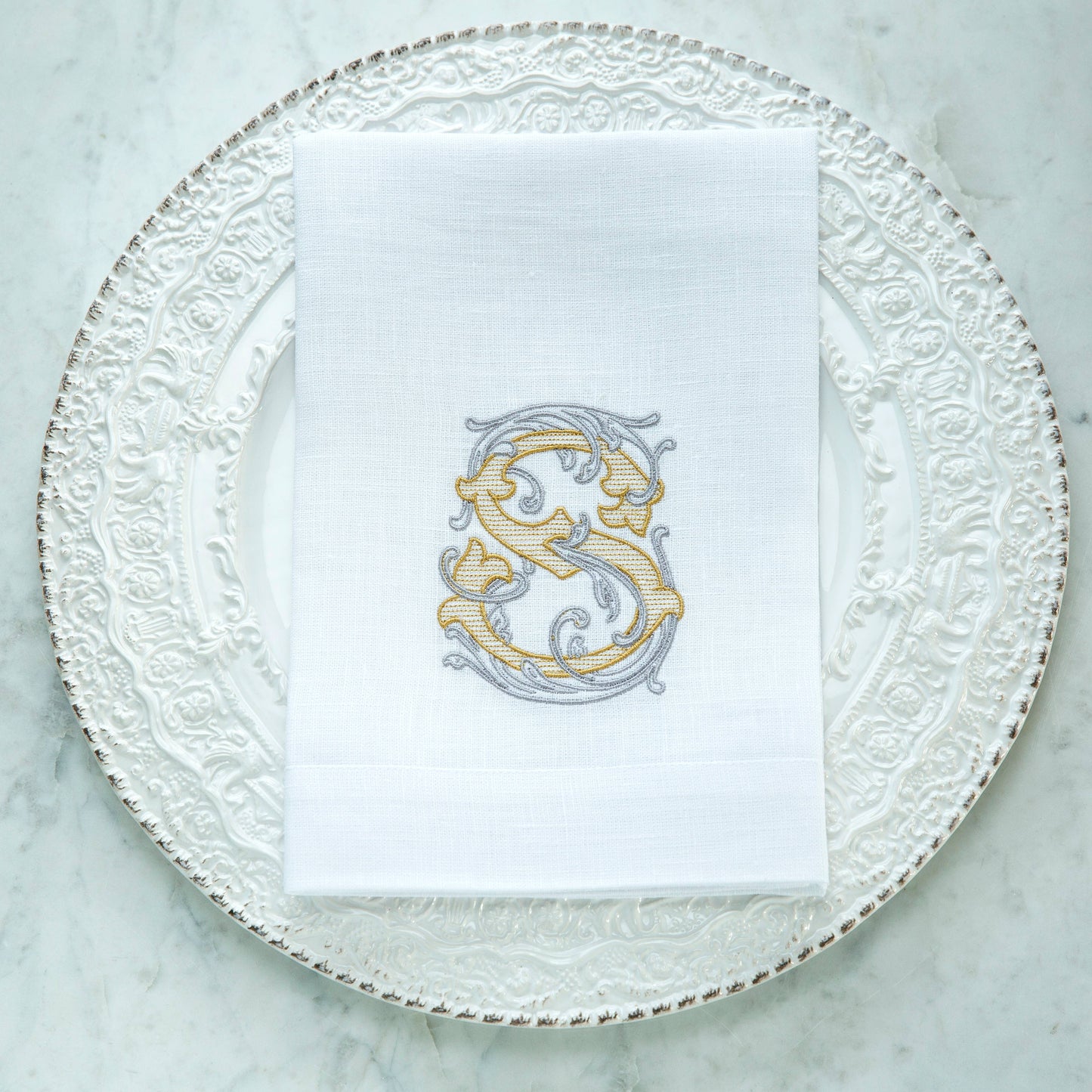 Vintage Vine Monogram Tri-Fold Napkin: V