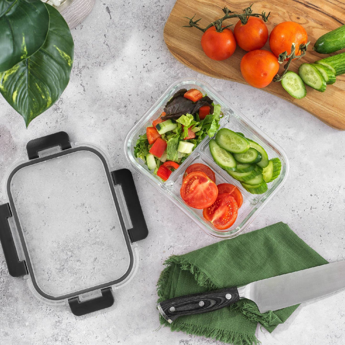 JoyJolt 3-Sectional Food Prep Storage Containers - Set of 5: Black