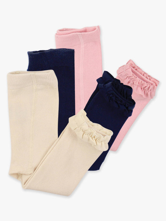 Girls Ivory, Dark Navy & Pink Footless Ruffle Tights 3-Pack: Multi-Color / 12-24m
