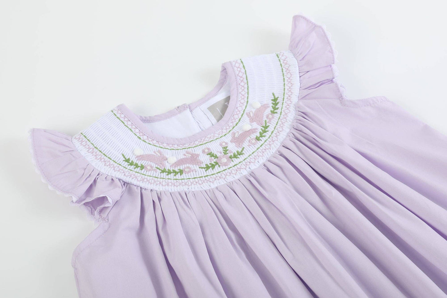 Light Purple Bunnies Smocked Bishop Dress: 6Y