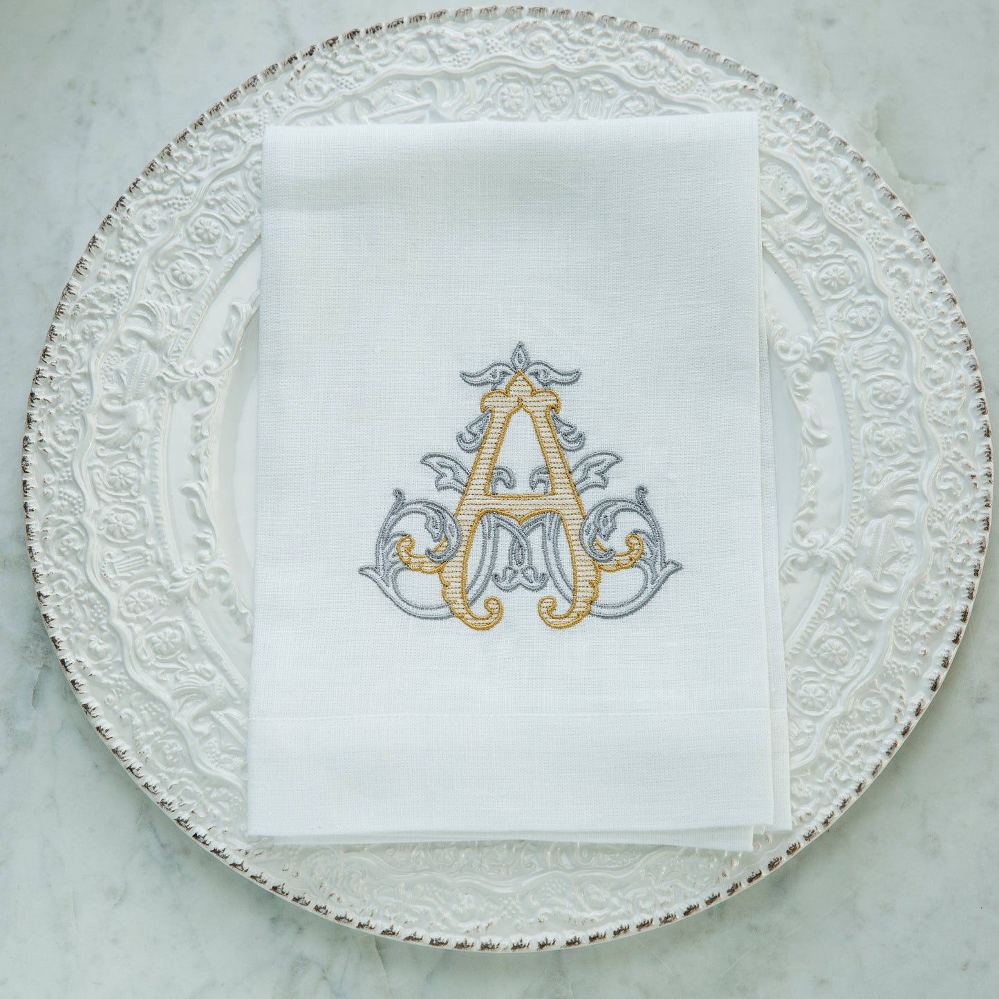 Vintage Vine Monogram Tri-Fold Napkin: V