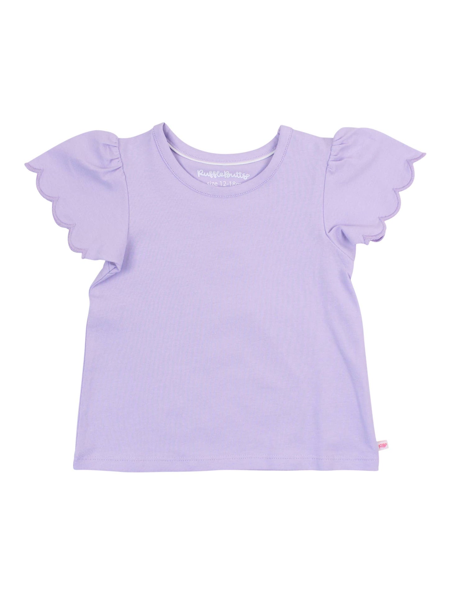 Girls Lavender Knit Short Sleeve Scallop Tee: Purple / 18-24m