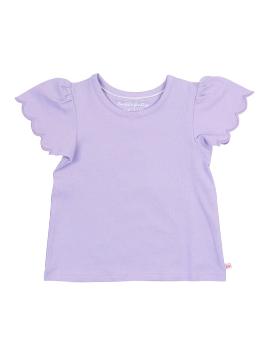 Girls Lavender Knit Short Sleeve Scallop Tee: Purple / 18-24m