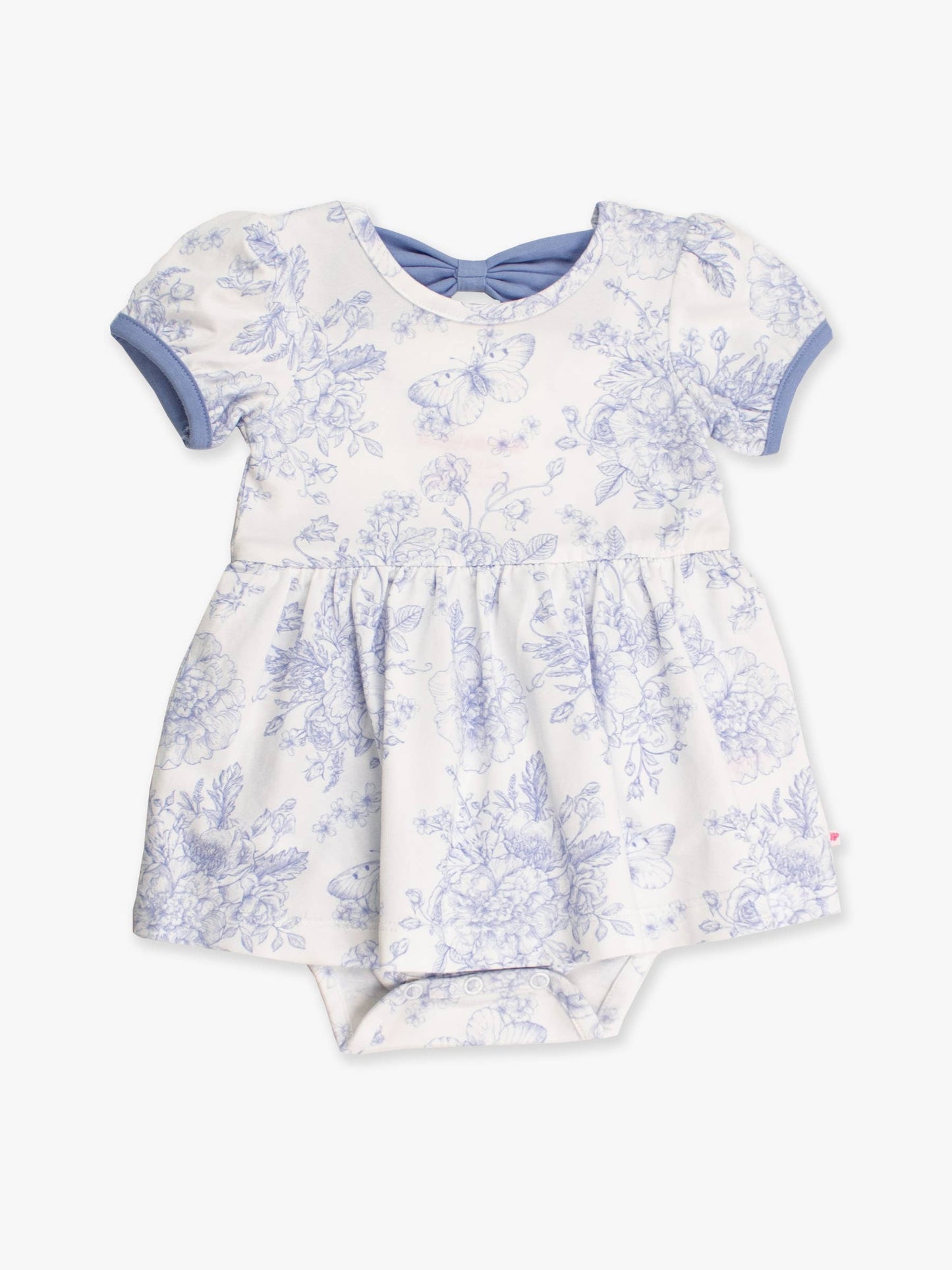 Baby Girls Periwinkle Blue Butterfly Garden Toile Short Sleeve Bow Twirl Romper
: Blue / 12-18m