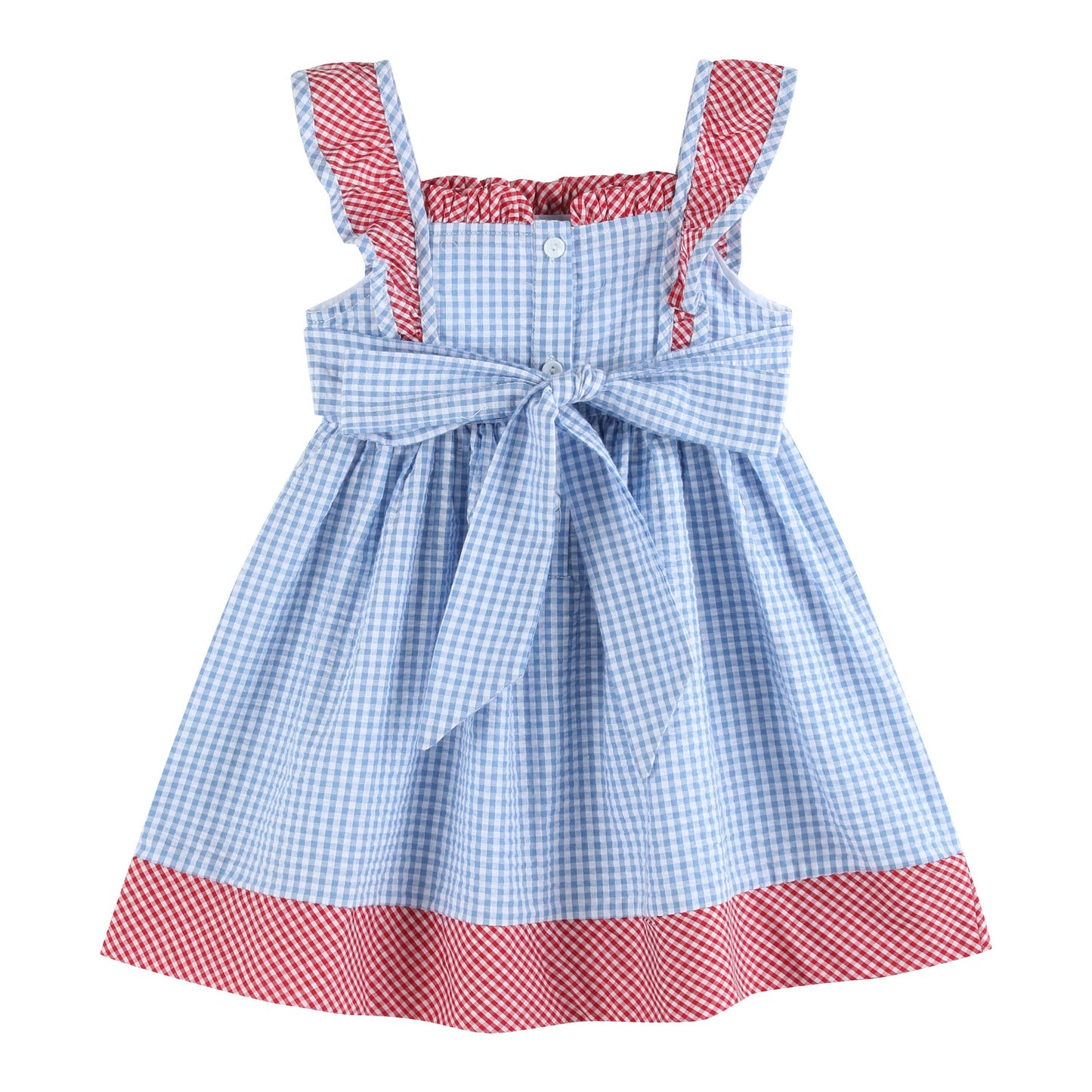 Blue Gingham American Flag Ruffle Dress: 5Y