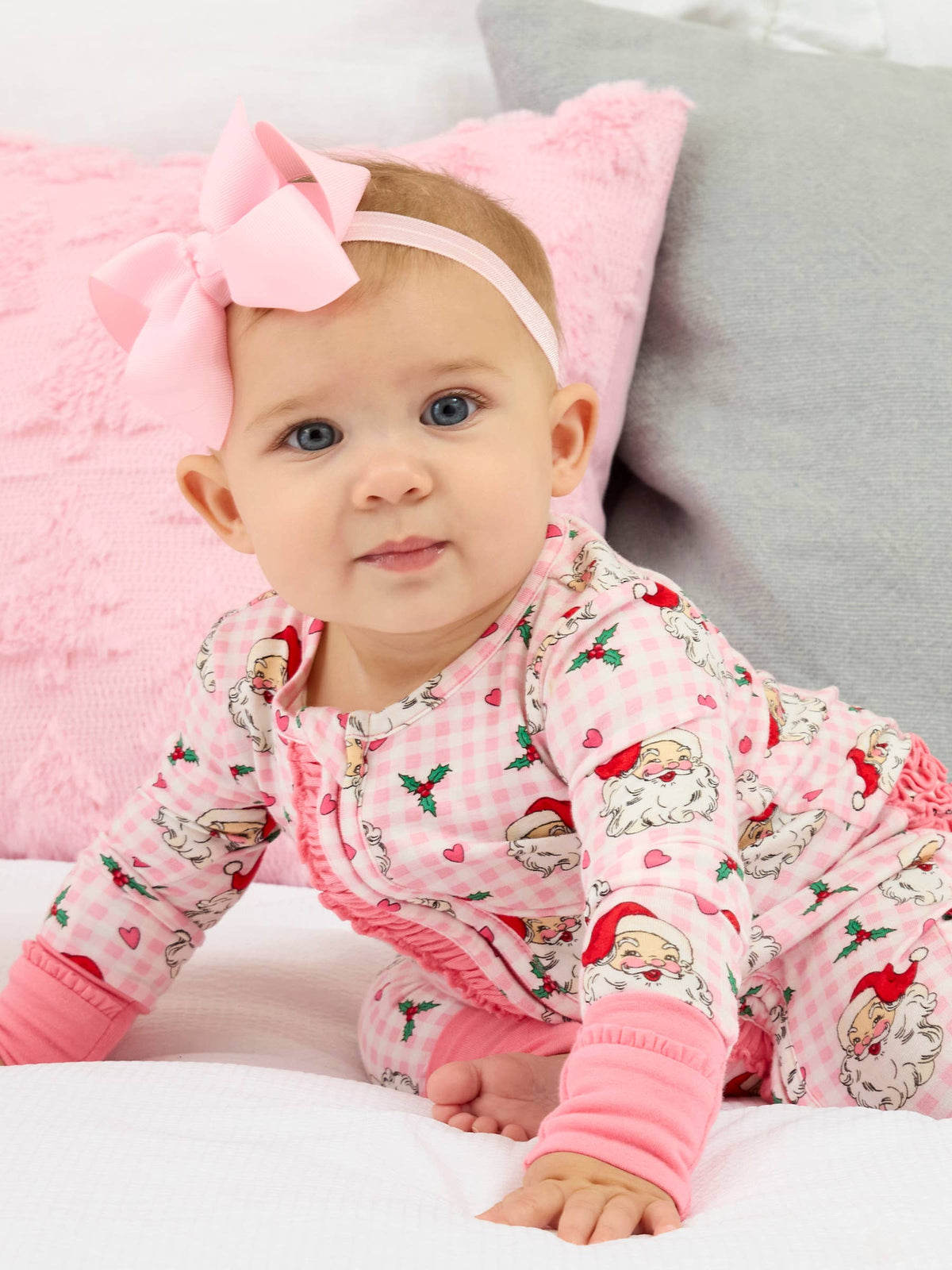 SoftSnooze™ Baby Girls Bamboo Viscose Pink Dear Santa Convertible Ruffle One Piece Footie Pajama