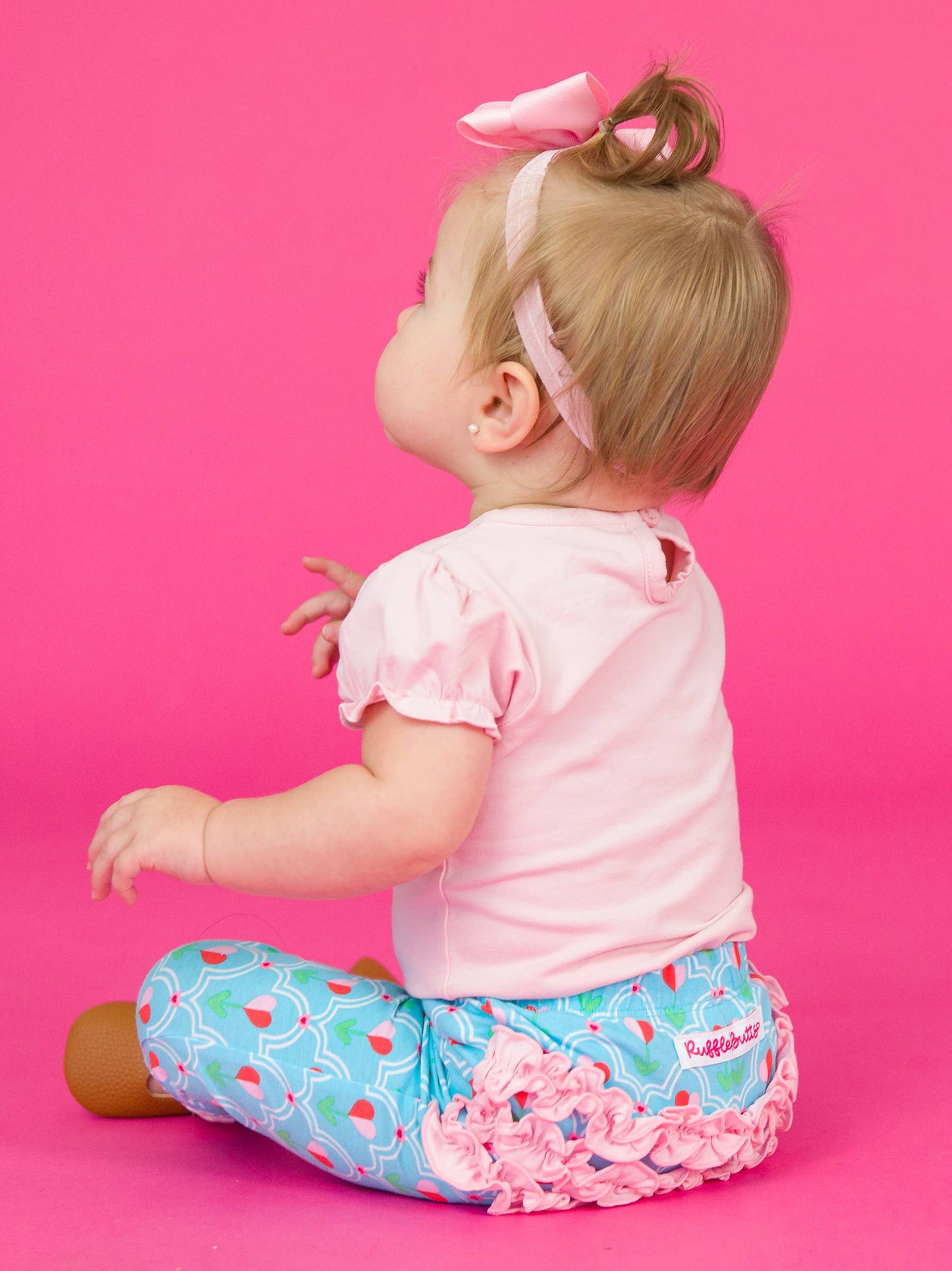 Baby Girls Pink Knit Puff Short Sleeve Bodysuit: Pink / 12-18m