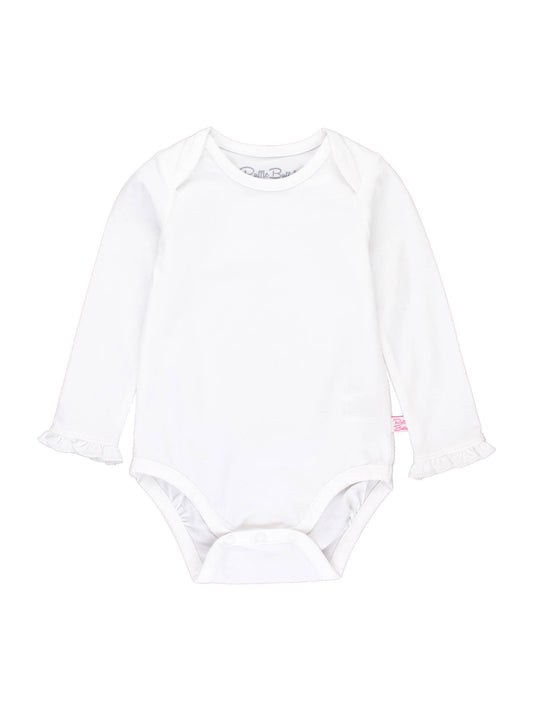 Baby Girls White Knit Long Sleeve Ruffle Bodysuit: White / 18-24m