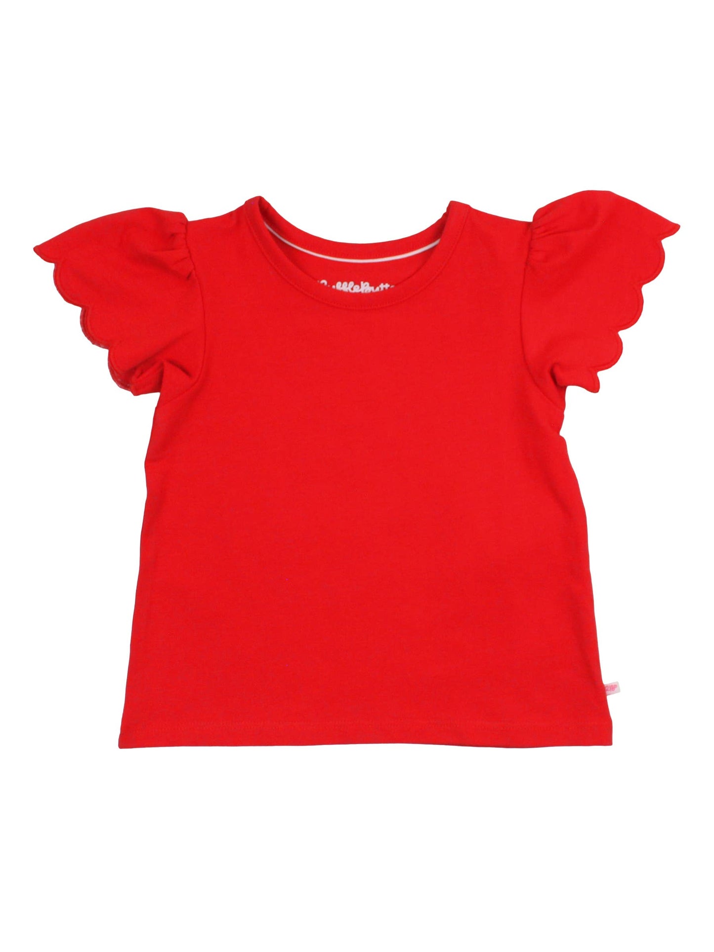 Girls Red Knit Short Sleeve Scallop Tee: Red / 18-24m